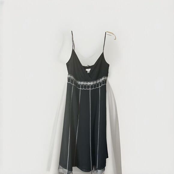LOFT Dresses & Skirts - ANN TAYLOR LOFT Vintage Y2K Womens V Neck Dress Flapper 20s Style B&W Sz 8 MINT